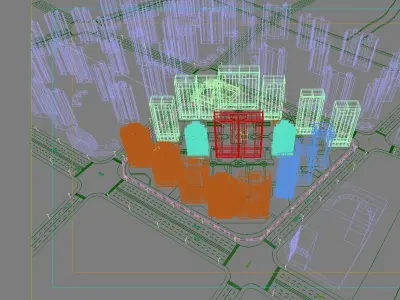 Architecture city with tall buildings and river 3D model buy