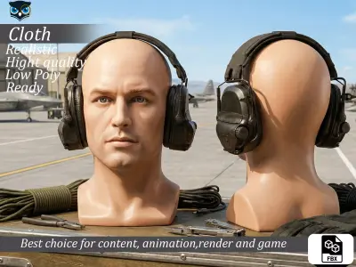 Worn Tactical Communication Headset Low-poly 3D model