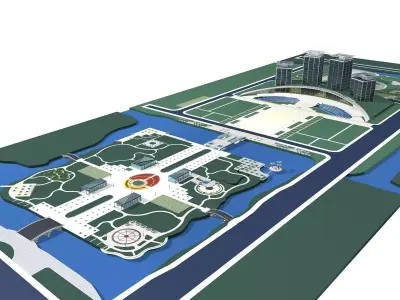 Architecture city with lake and park 3D model
