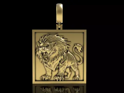 Roaring Lion Square Pendant 3D print model