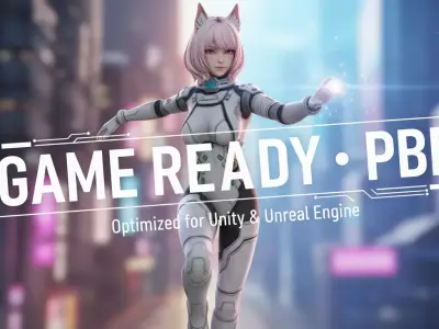 Sci-Fi Anime Catgirl Character 3D Model PBR Textured Low-poly 3D model