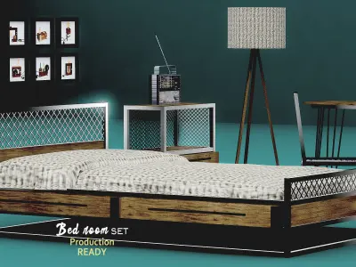 Interior bedroom set industrial design Low-poly 3D model