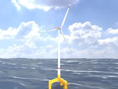 Wind turbine with Tripile Offshore Foundation E1 H-163 RD 172 m Low-poly 3D model