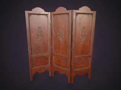 Vintage folding screen Low-poly 3D model