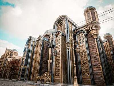 ART DECO STEAMPUNK BUILDING 03 Low-poly 3D model