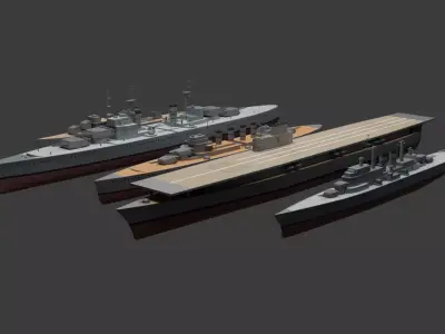 Low-poly Warship Package Low-poly 3D model