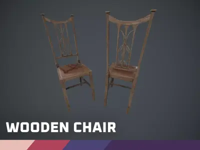 Wooden Chair Low-poly 3D model 12