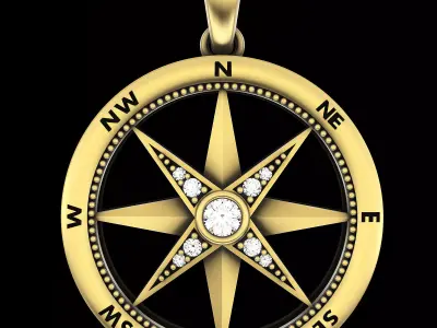 Compass pendant silver gold printable jewelry 3D model 3D print model