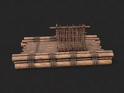Primitive Wooden Raft Survival Boat  Low-poly 3D model