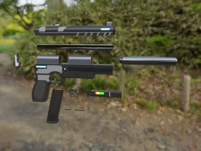 Scifi Pistol with Modular part  Low-poly 3D model