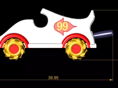 3D Toy Race Car with Bold Red and White Design and Number 99 3D print model