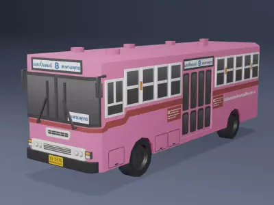  Pink Thai bus Low poly Low-poly 3D model
