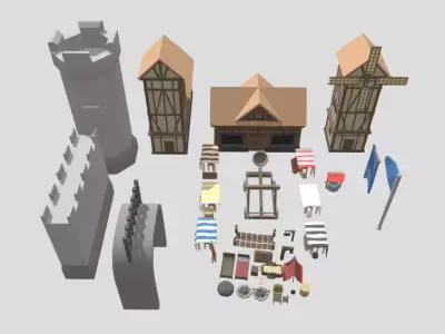  Low Poly Medieval Castle Pack 3D model