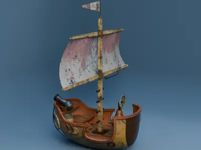 Old Stylized Boat Low-poly 3D model
