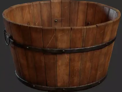 Wooden Bucket Big Low-poly 3D model