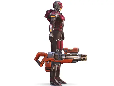 Cyborg Woman Machine Gun with Rifle and Pistol Low-poly 3D model