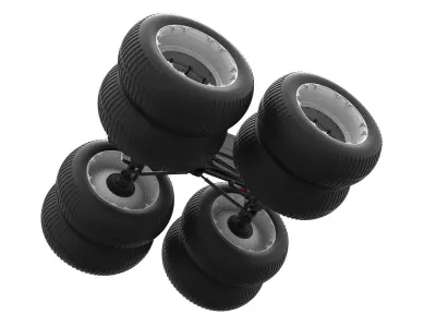 Chassis of vintage monster truck double wheels 1 to 25 3D print model