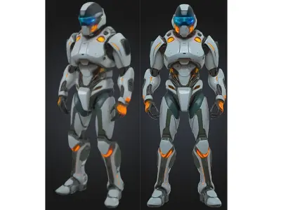 Futuristic White Orange Mech Low-poly 3D model