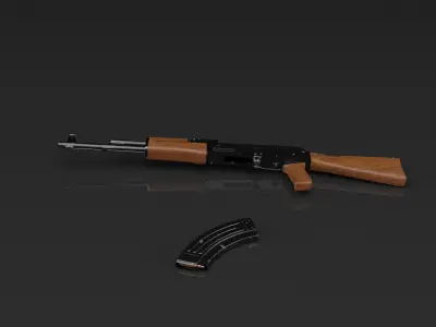 Game Ready AK-47 Kalaschnikov Gun with Magazine and Bullets Low-poly 3D model