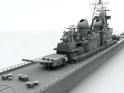 Military Battleship BB 62 WWII Low-poly 3D model