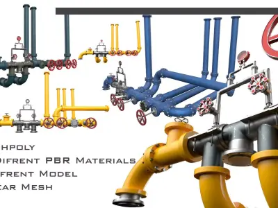 Pipeline1 pipes and valves 3D model