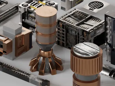 Cyberpunk Mechanical Parts Low-poly 3D model