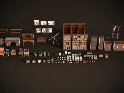 Vintage Office 1930s Asset Pack Low-poly 3D model