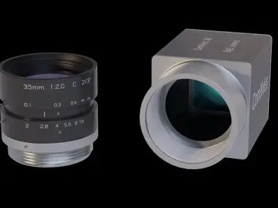 Industrial GigE CCTV camera with C-mount 35 mm lense 3D model 3D model