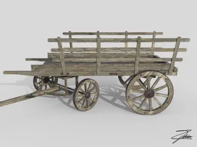 Wooden cart 3 Low-poly 3D model