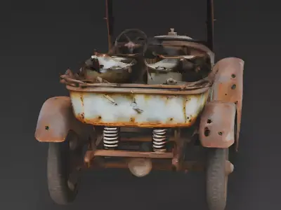 WWI Military Staff Car Wreckage 3D Model 3D Model Low-poly 3D model