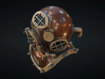 Rerto diver helmet - game ready 3D model Free low-poly 3D model