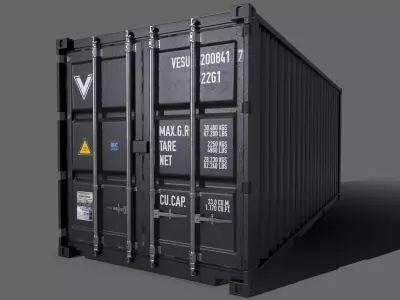 PBR 20 ft Shipping Cargo Container Version 2 - Black Low-poly 3D model