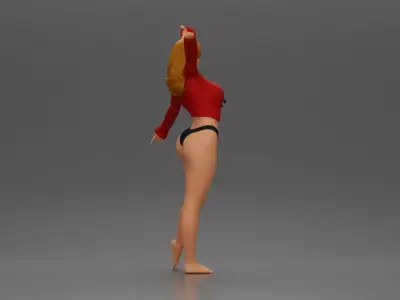 Golden dancer spins gracefully wearing red top and black 3D print model