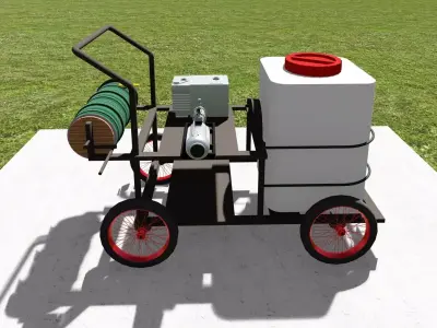 Mobile Water Sprayer Cart with Pump and 60L Tank 3D Model 3D model