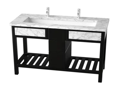  Marble &amp; Trough Bathroom Sink Cabinet Model, Black 
