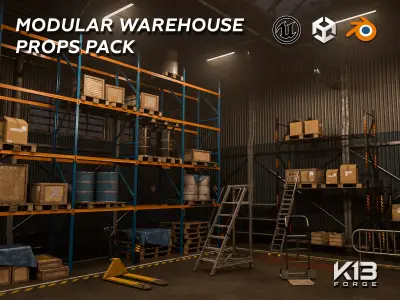 Modular Warehouse Racking and Props Pack Low-poly 3D model
