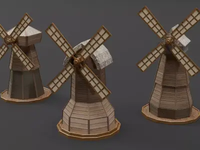 Windmill collection low-poly 3d model Low-poly 3D model