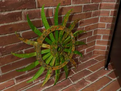 Decorative Farm Industrial Rusted Spiked Rotary Hoe Wheel Low-poly 3D model