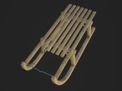 Wooden Sledge Winter VR AR Toy Low Poly PBR Game Ready Low-poly 3D model