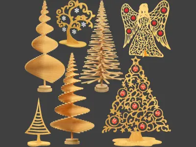 Wooden Christmas Accessories Collection V2 3D model