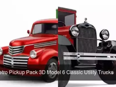 Vintage Retro Pickup Pack 3D Model 6 Classic Utility Trucks 