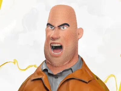 Cartoon Construction Worker in Jacket Worker with Hard Hat Low-poly 3D model