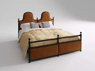 Vintage Industrial - Style Iron - framed Upholstered Bed 3D model