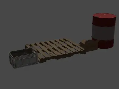 Pallet-barrel-cardboardbox-crates Low-poly 3D model