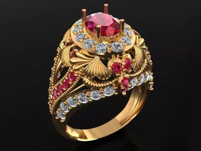 Women Ring 83 low weight antique style cluster ring for women 3D print model