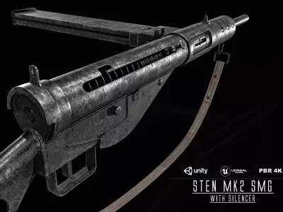 Sten MK2 SMG With Silencer Low-poly 3D model