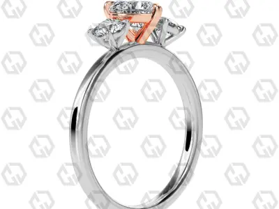 Ring 104 Heart Shape 3 stone ring with round 3D print model