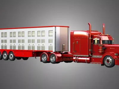 Semi Truck Ultra Cab Sleeper Custom and Animal Transport Trailer 3D Model Pack
