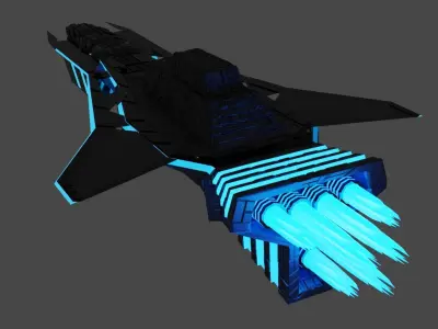 Destroyer spaceship with lights Low-poly 3D model