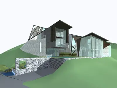 Villa house on hillside 3D model